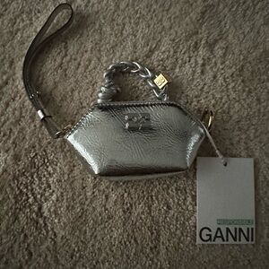 Ganni Silver Geometric Clutch Wristlet